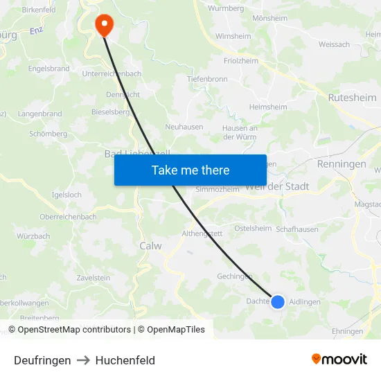 Deufringen to Huchenfeld map