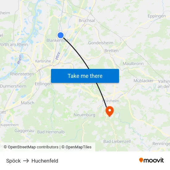 Spöck to Huchenfeld map