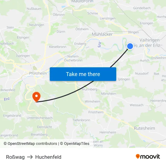 Roßwag to Huchenfeld map