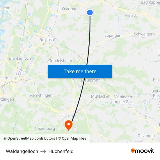 Waldangelloch to Huchenfeld map