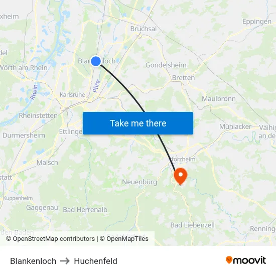 Blankenloch to Huchenfeld map