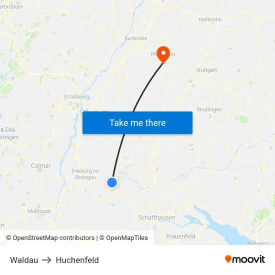 Waldau to Huchenfeld map
