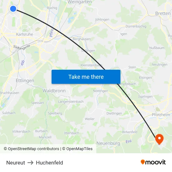 Neureut to Huchenfeld map