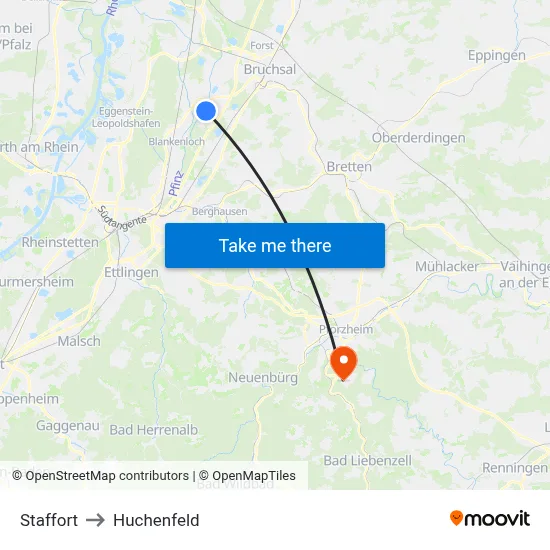 Staffort to Huchenfeld map