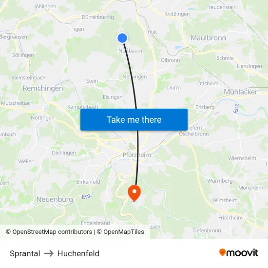 Sprantal to Huchenfeld map