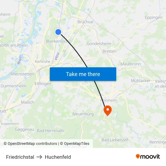 Friedrichstal to Huchenfeld map