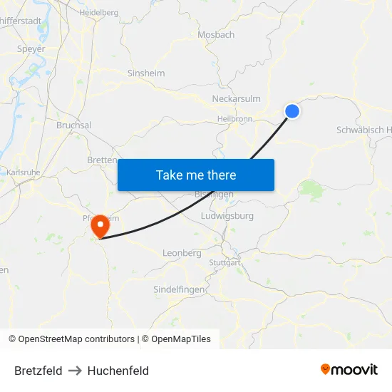 Bretzfeld to Huchenfeld map