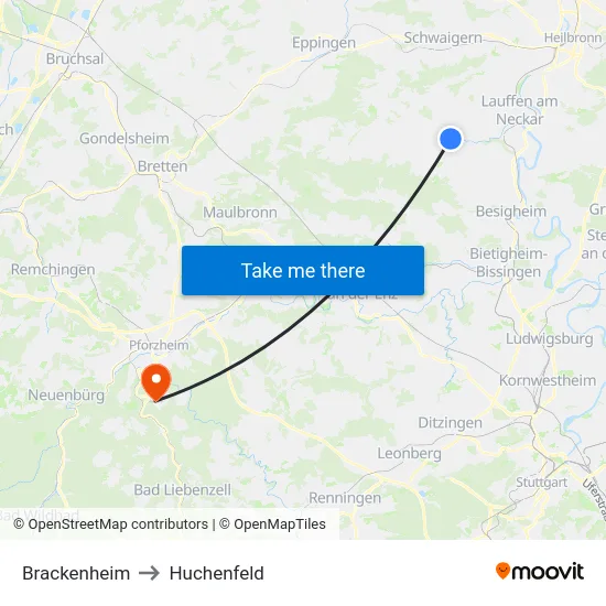 Brackenheim to Huchenfeld map