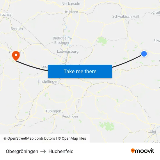 Obergröningen to Huchenfeld map