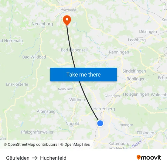 Gäufelden to Huchenfeld map