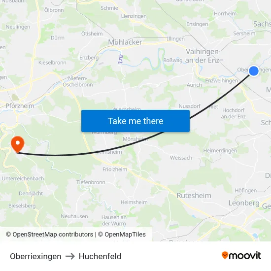 Oberriexingen to Huchenfeld map