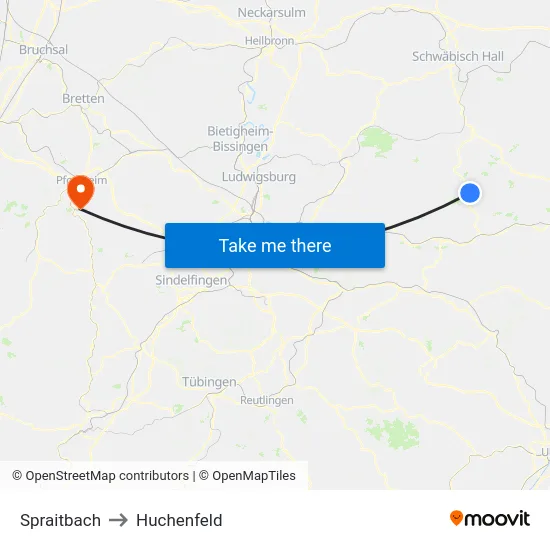Spraitbach to Huchenfeld map