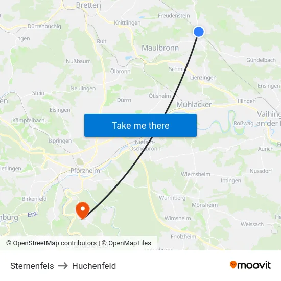 Sternenfels to Huchenfeld map