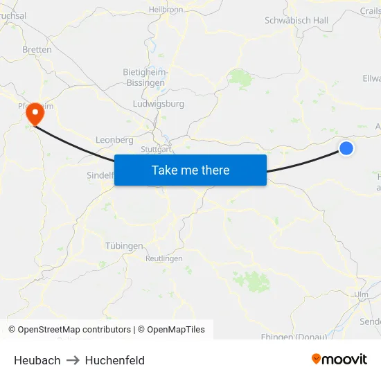 Heubach to Huchenfeld map