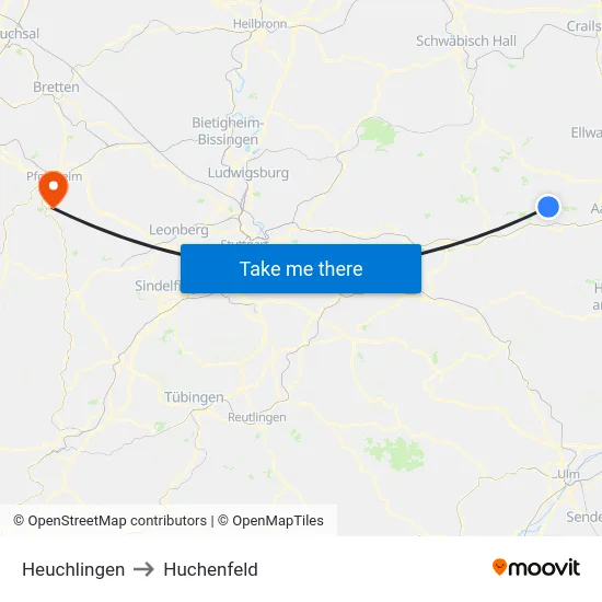 Heuchlingen to Huchenfeld map