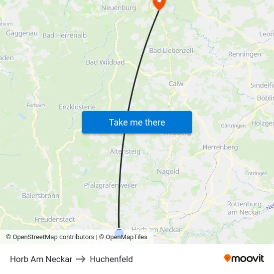 Horb Am Neckar to Huchenfeld map