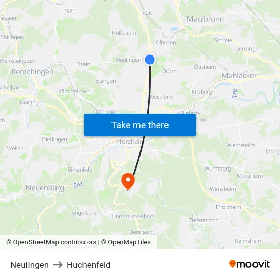 Neulingen to Huchenfeld map