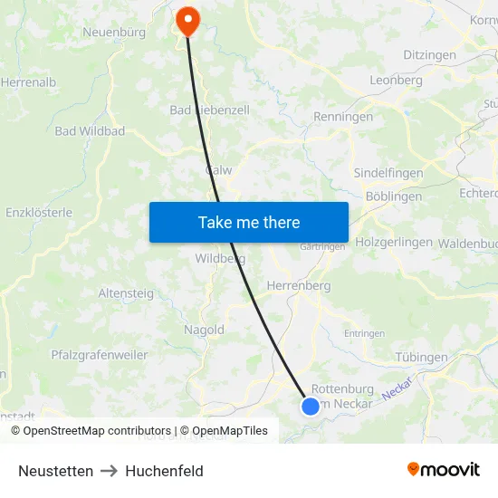 Neustetten to Huchenfeld map