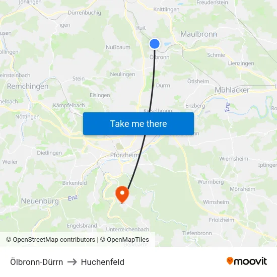 Ölbronn-Dürrn to Huchenfeld map