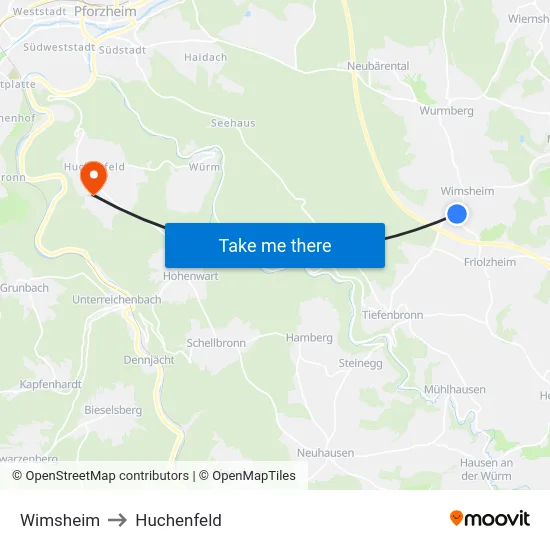 Wimsheim to Huchenfeld map