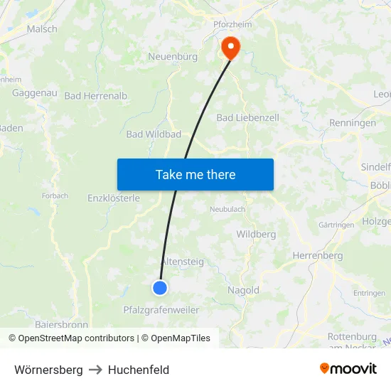 Wörnersberg to Huchenfeld map