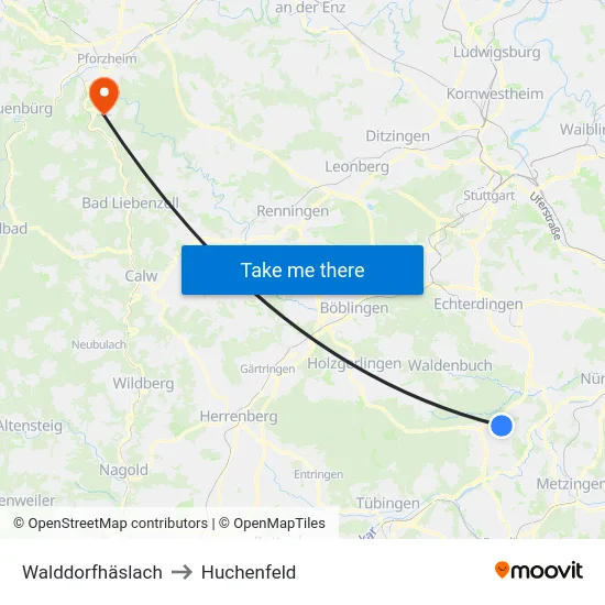 Walddorfhäslach to Huchenfeld map