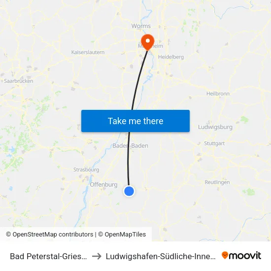 Bad Peterstal-Griesbach to Ludwigshafen-Südliche-Innenstadt map