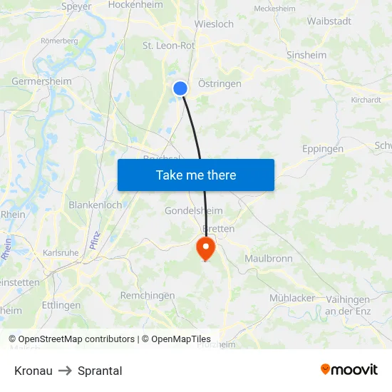 Kronau to Sprantal map