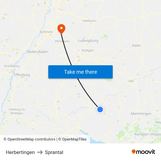Herbertingen to Sprantal map
