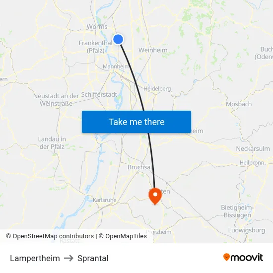 Lampertheim to Sprantal map