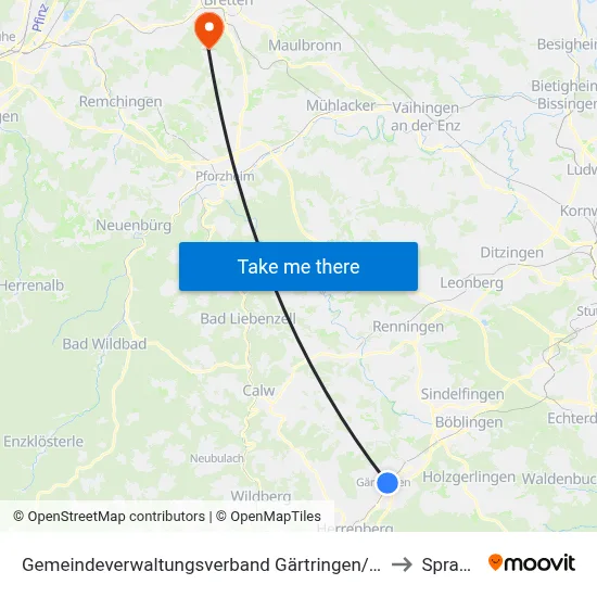 Gemeindeverwaltungsverband Gärtringen/Ehningen to Sprantal map