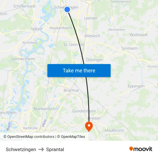 Schwetzingen to Sprantal map