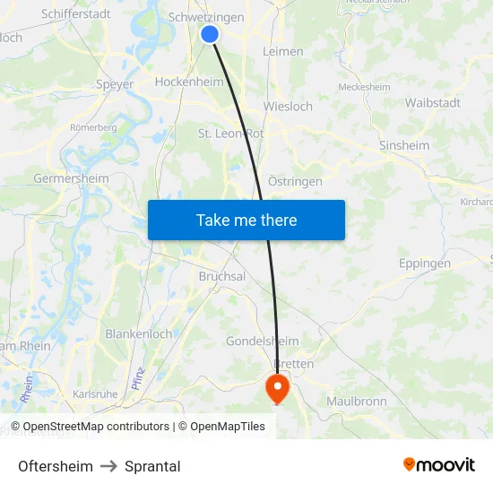 Oftersheim to Sprantal map