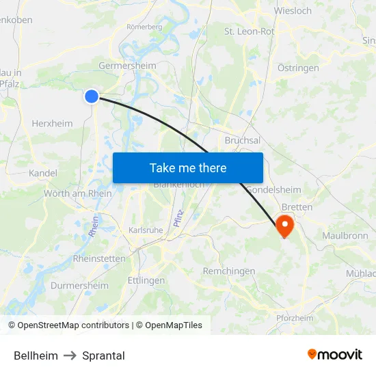 Bellheim to Sprantal map