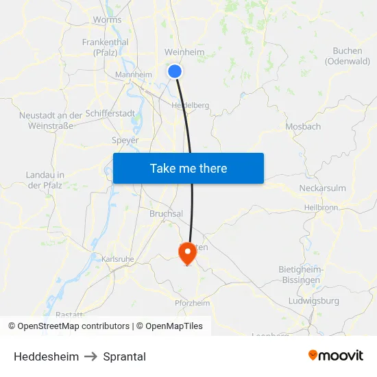 Heddesheim to Sprantal map