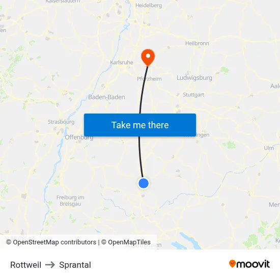 Rottweil to Sprantal map