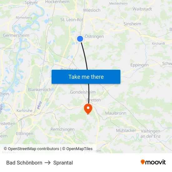 Bad Schönborn to Sprantal map
