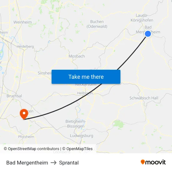 Bad Mergentheim to Sprantal map