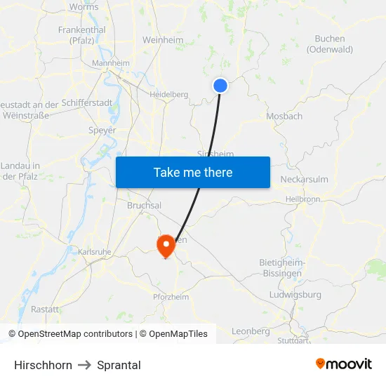 Hirschhorn to Sprantal map