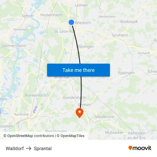 Walldorf to Sprantal map