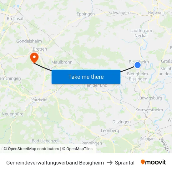 Gemeindeverwaltungsverband Besigheim to Sprantal map