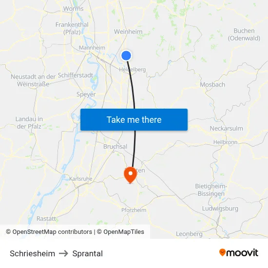 Schriesheim to Sprantal map