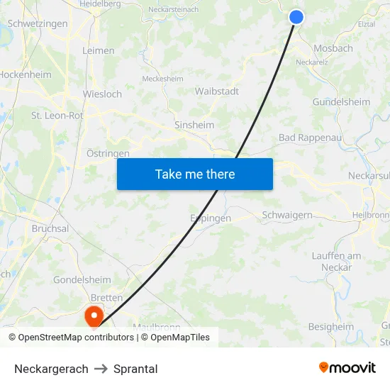 Neckargerach to Sprantal map