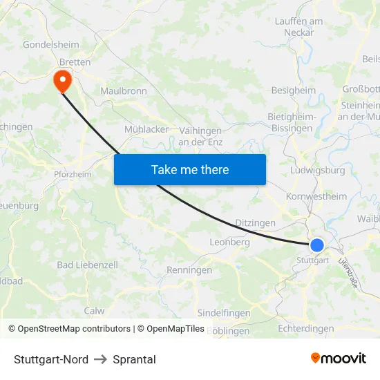 Stuttgart-Nord to Sprantal map