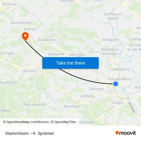 Stammheim to Sprantal map