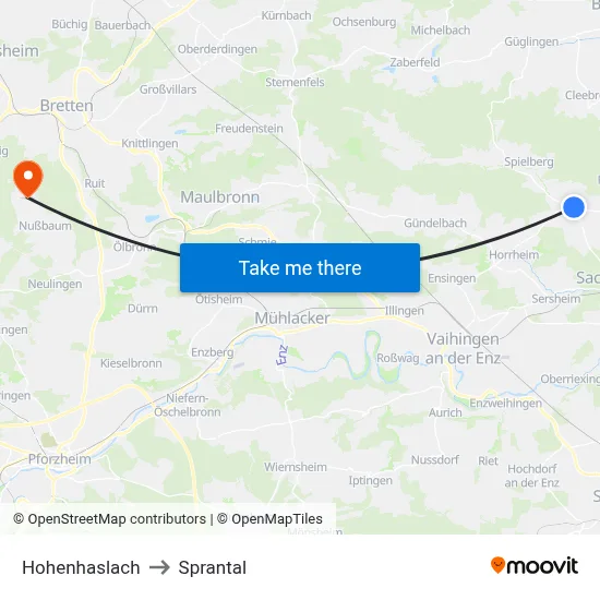 Hohenhaslach to Sprantal map