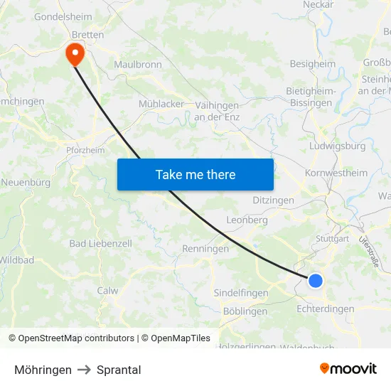 Möhringen to Sprantal map