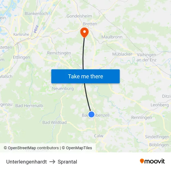 Unterlengenhardt to Sprantal map