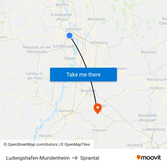 Ludwigshafen-Mundenheim to Sprantal map