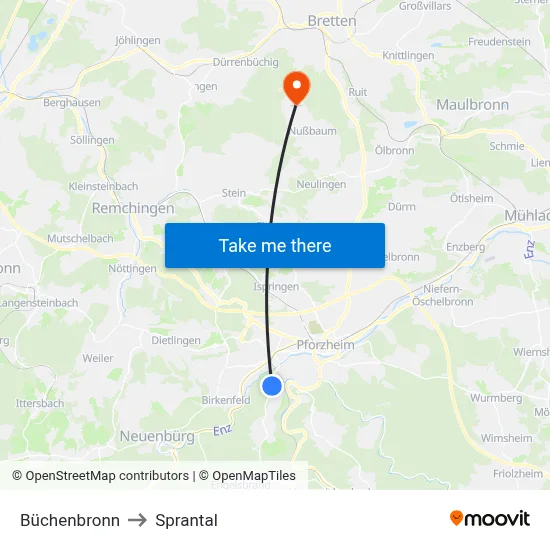Büchenbronn to Sprantal map